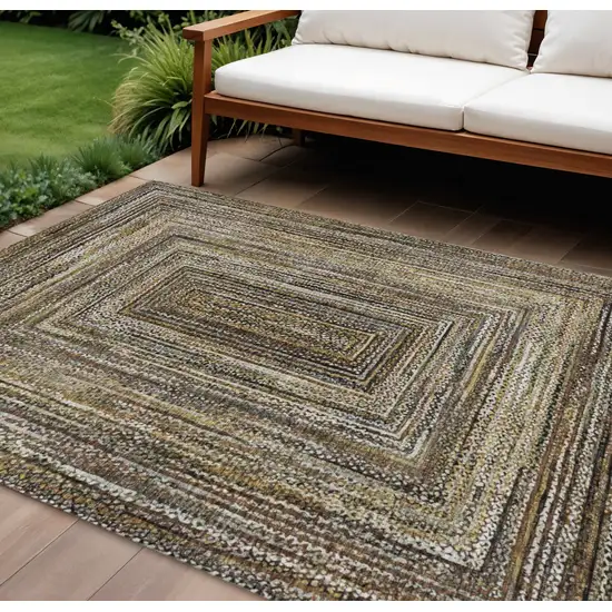 Brown Taupe And Ivory Geometric Washable Indoor Outdoor Area Rug Photo 2