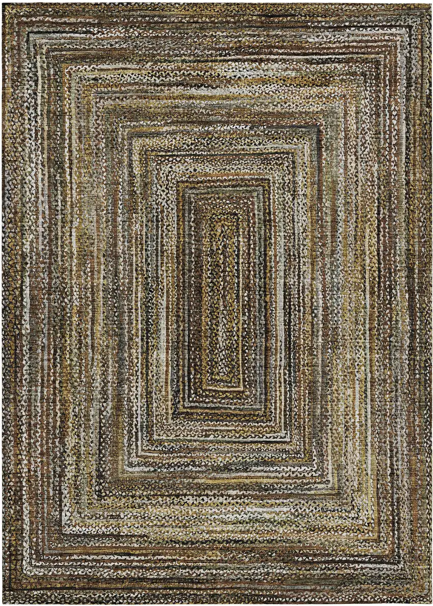 Brown Taupe And Ivory Geometric Washable Indoor Outdoor Area Rug Photo 1