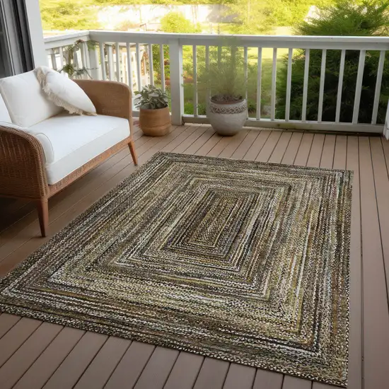 Brown Taupe And Ivory Geometric Washable Indoor Outdoor Area Rug Photo 5