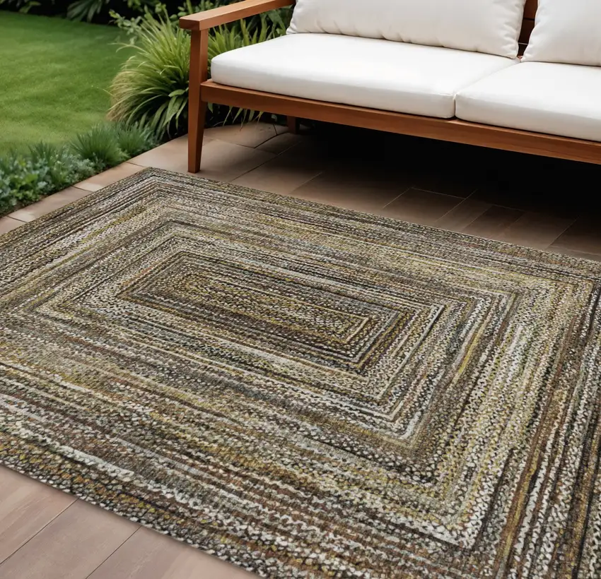 Brown Taupe And Ivory Geometric Washable Indoor Outdoor Area Rug Photo 2