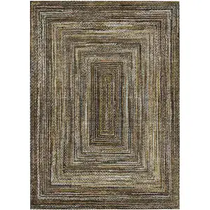 Photo of Brown Taupe And Ivory Geometric Washable Indoor Outdoor Area Rug