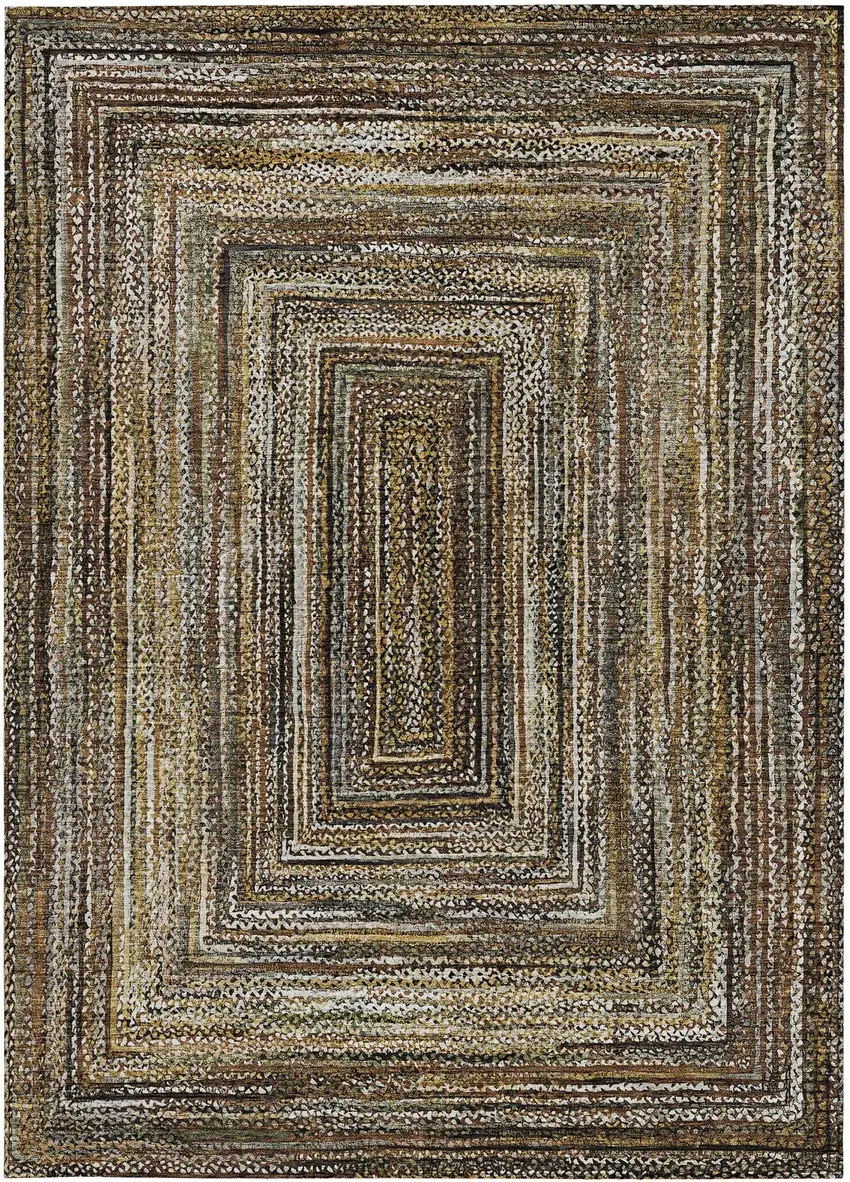 Brown Taupe And Ivory Geometric Washable Indoor Outdoor Area Rug Photo 3