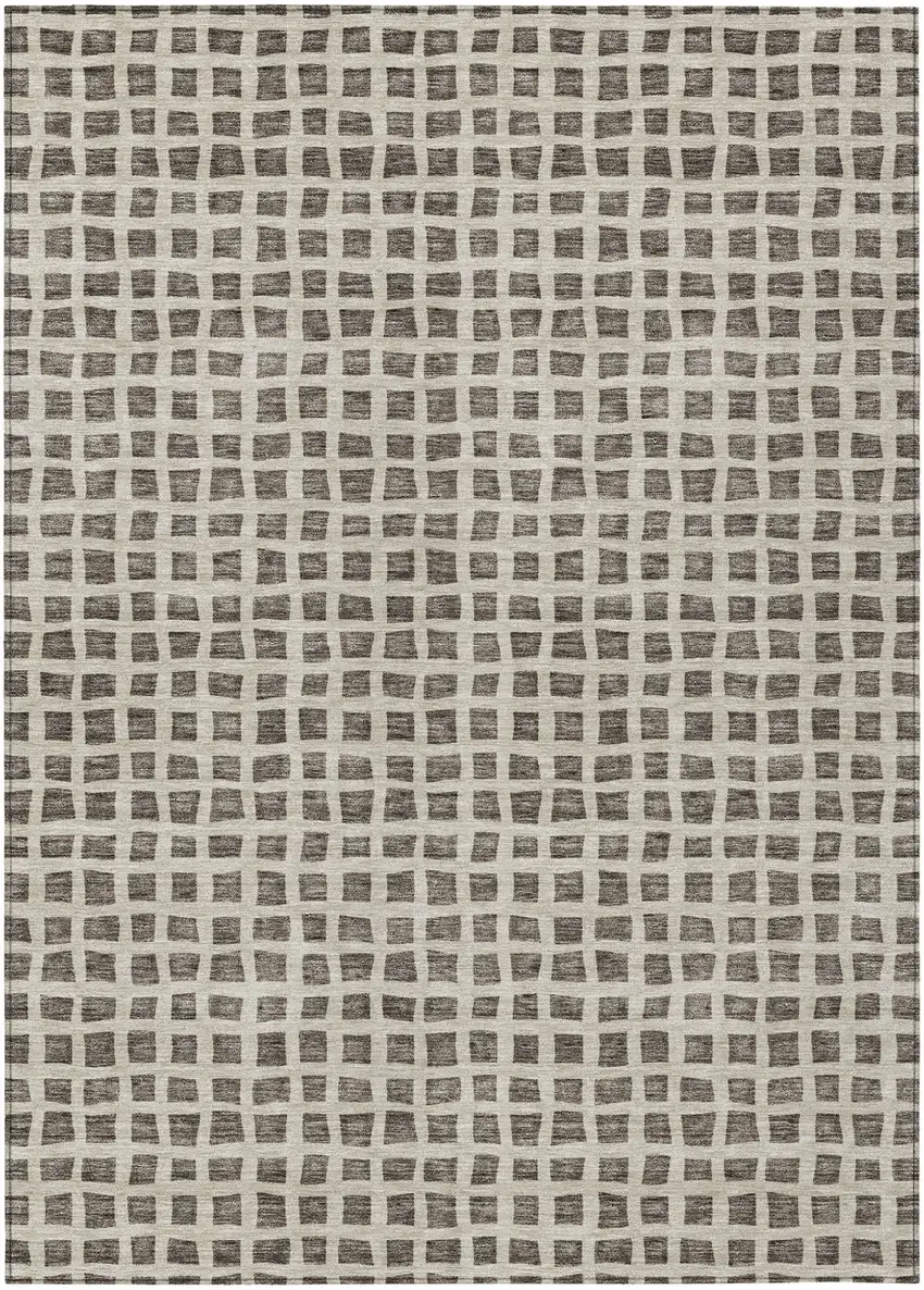 Brown Taupe And Ivory Geometric Washable Indoor Outdoor Area Rug Photo 1