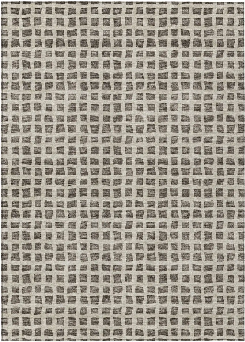 Brown Taupe And Ivory Geometric Washable Indoor Outdoor Area Rug Photo 1