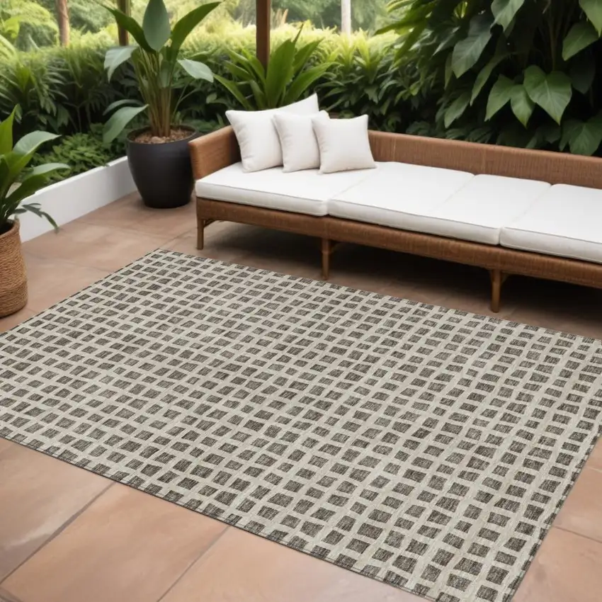 Brown Taupe And Ivory Geometric Washable Indoor Outdoor Area Rug Photo 1