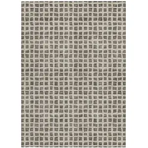 Photo of Brown Taupe And Ivory Geometric Washable Indoor Outdoor Area Rug