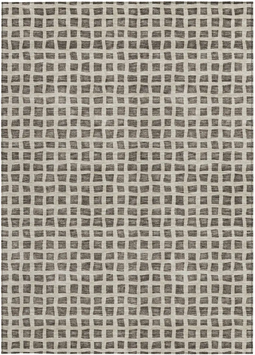 Brown Taupe And Ivory Geometric Washable Indoor Outdoor Area Rug Photo 5