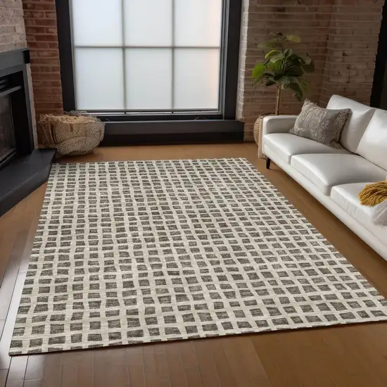 Brown Taupe And Ivory Geometric Washable Indoor Outdoor Area Rug Photo 8