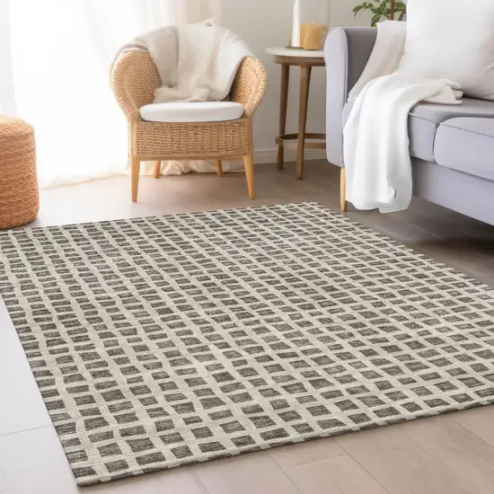 Brown Taupe And Ivory Geometric Washable Indoor Outdoor Area Rug Photo 7