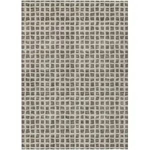 Photo of Brown Taupe And Ivory Geometric Washable Indoor Outdoor Area Rug