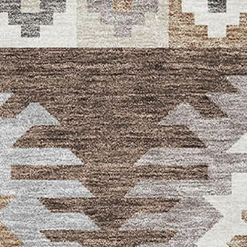 Brown Taupe And Ivory Southwestern Washable Area Rug With UV Protection Photo 2