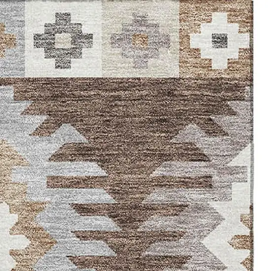 Brown Taupe And Ivory Southwestern Washable Area Rug With UV Protection Photo 2
