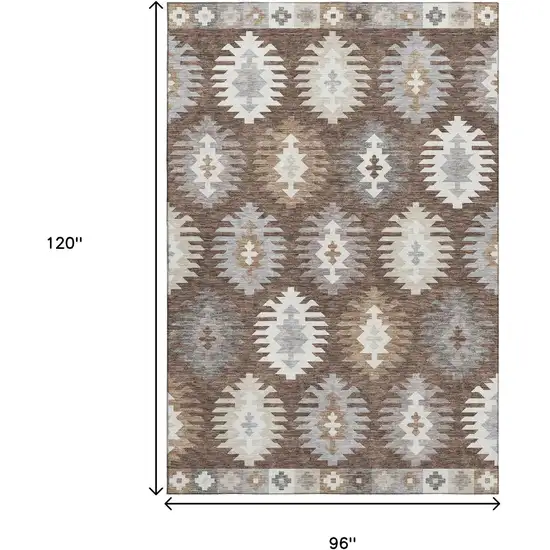Brown Taupe And Ivory Southwestern Washable Area Rug With UV Protection Photo 8