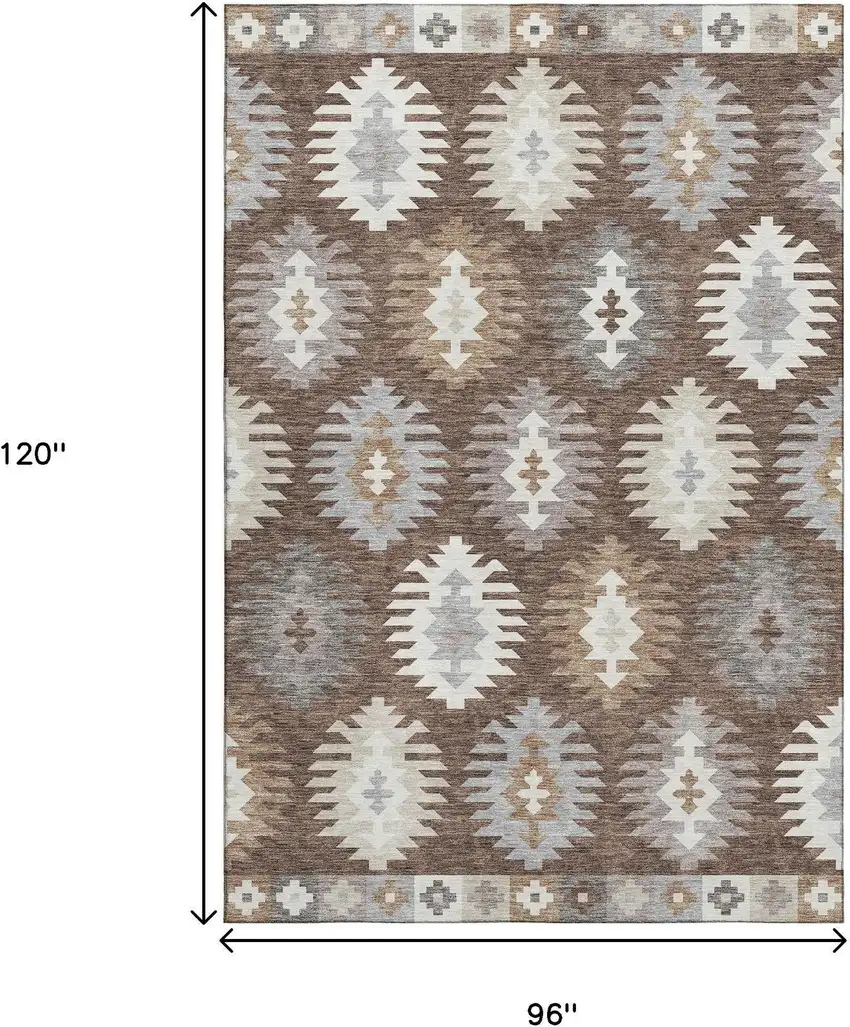Brown Taupe And Ivory Southwestern Washable Area Rug With UV Protection Photo 8
