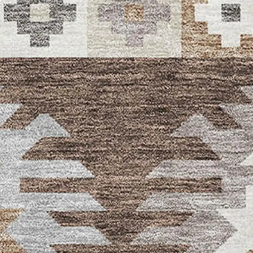 Brown Taupe And Ivory Southwestern Washable Area Rug With UV Protection Photo 2