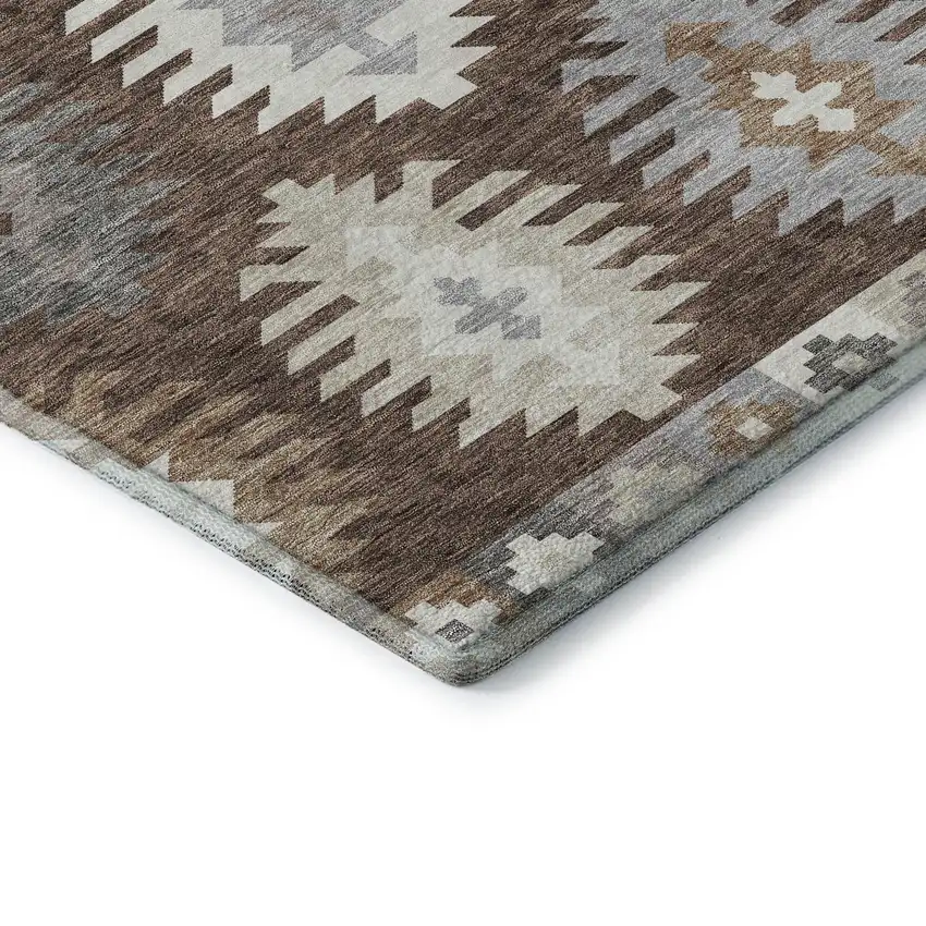 Brown Taupe And Ivory Southwestern Washable Area Rug With UV Protection Photo 7