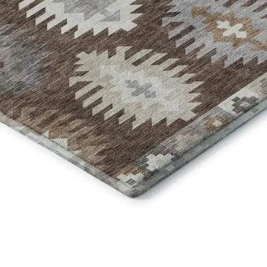 Brown Taupe And Ivory Southwestern Washable Area Rug With UV Protection Photo 6
