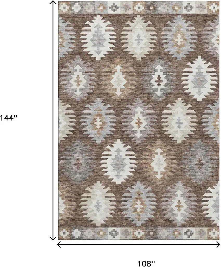 Brown Taupe And Ivory Southwestern Washable Area Rug With UV Protection Photo 9