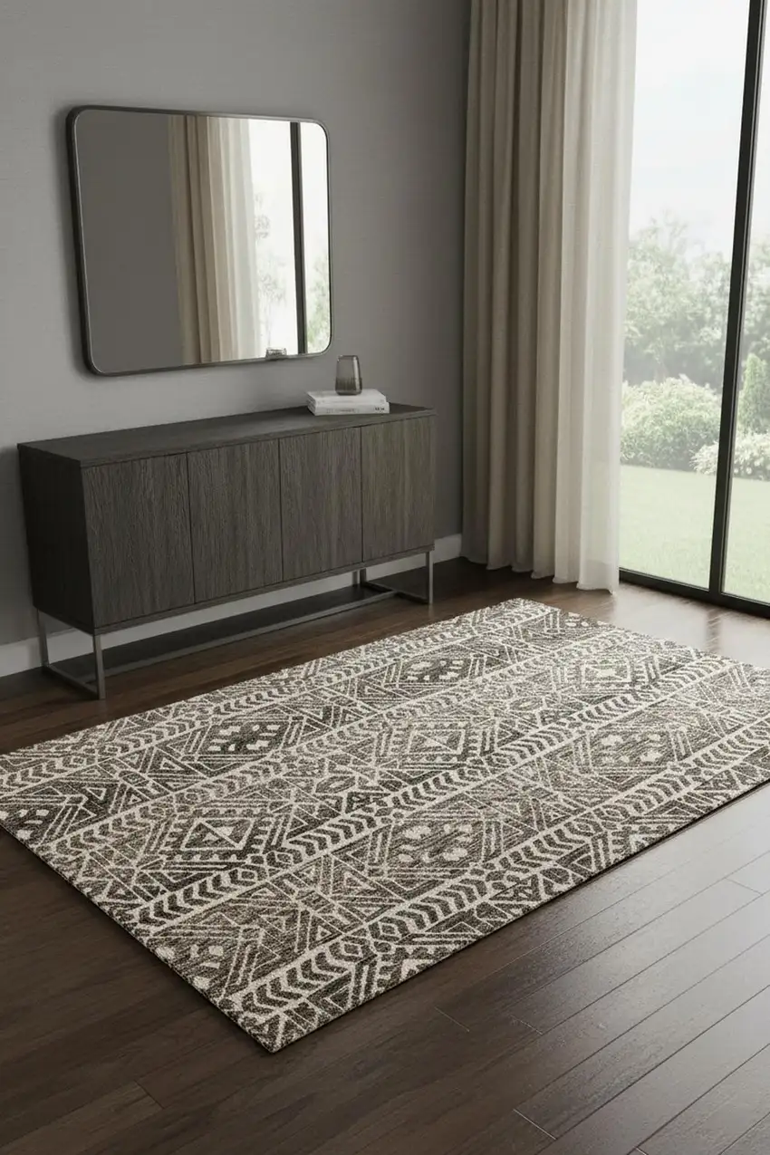 Brown Taupe And Ivory Striped Stain Resistant Area Rug Photo 1