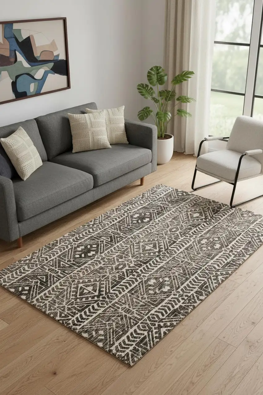 Brown Taupe And Ivory Striped Stain Resistant Area Rug Photo 1