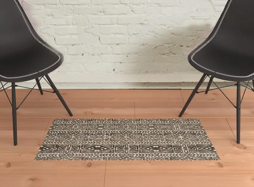 Brown Taupe And Ivory Striped Stain Resistant Area Rug Photo 4