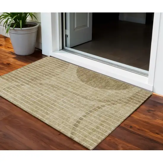 Brown Taupe And Ivory Striped Washable Indoor Outdoor Area Rug Photo 1