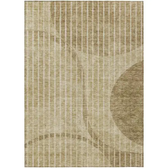Brown Taupe And Ivory Striped Washable Indoor Outdoor Area Rug Photo 1