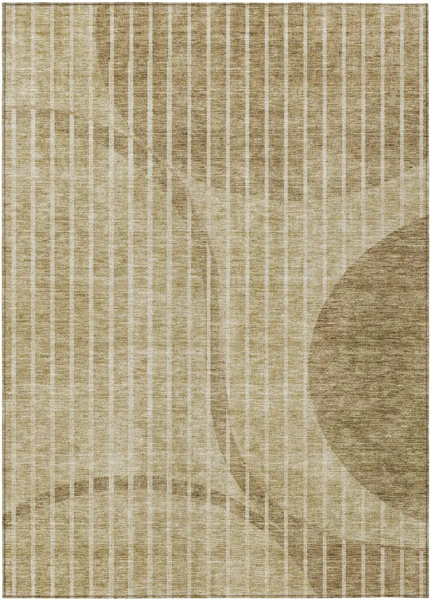 Brown Taupe And Ivory Striped Washable Indoor Outdoor Area Rug Photo 1