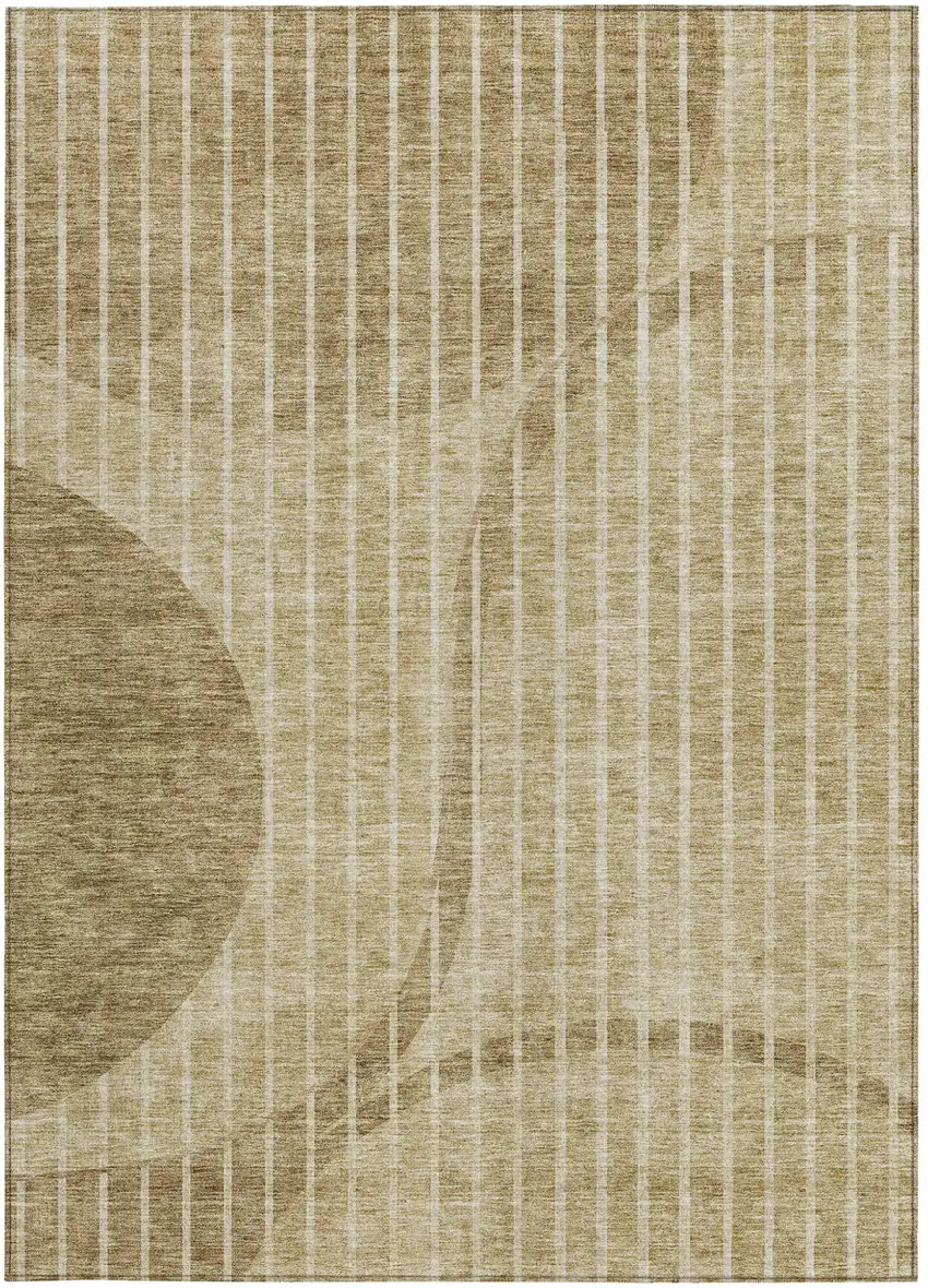 Brown Taupe And Ivory Striped Washable Indoor Outdoor Area Rug Photo 5