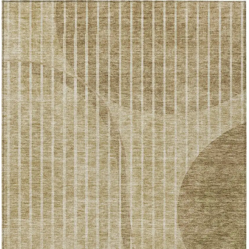Brown Taupe And Ivory Striped Washable Indoor Outdoor Area Rug Photo 4