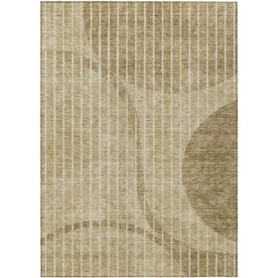 Brown Taupe And Ivory Striped Washable Indoor Outdoor Area Rug Photo 1