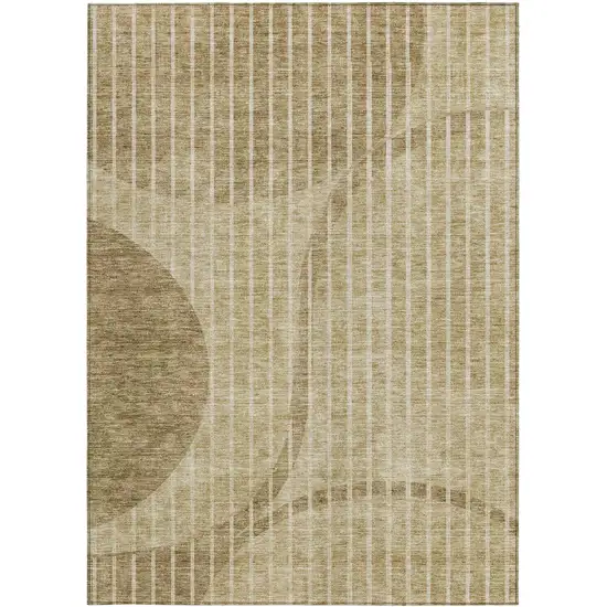 Brown Taupe And Ivory Striped Washable Indoor Outdoor Area Rug Photo 5