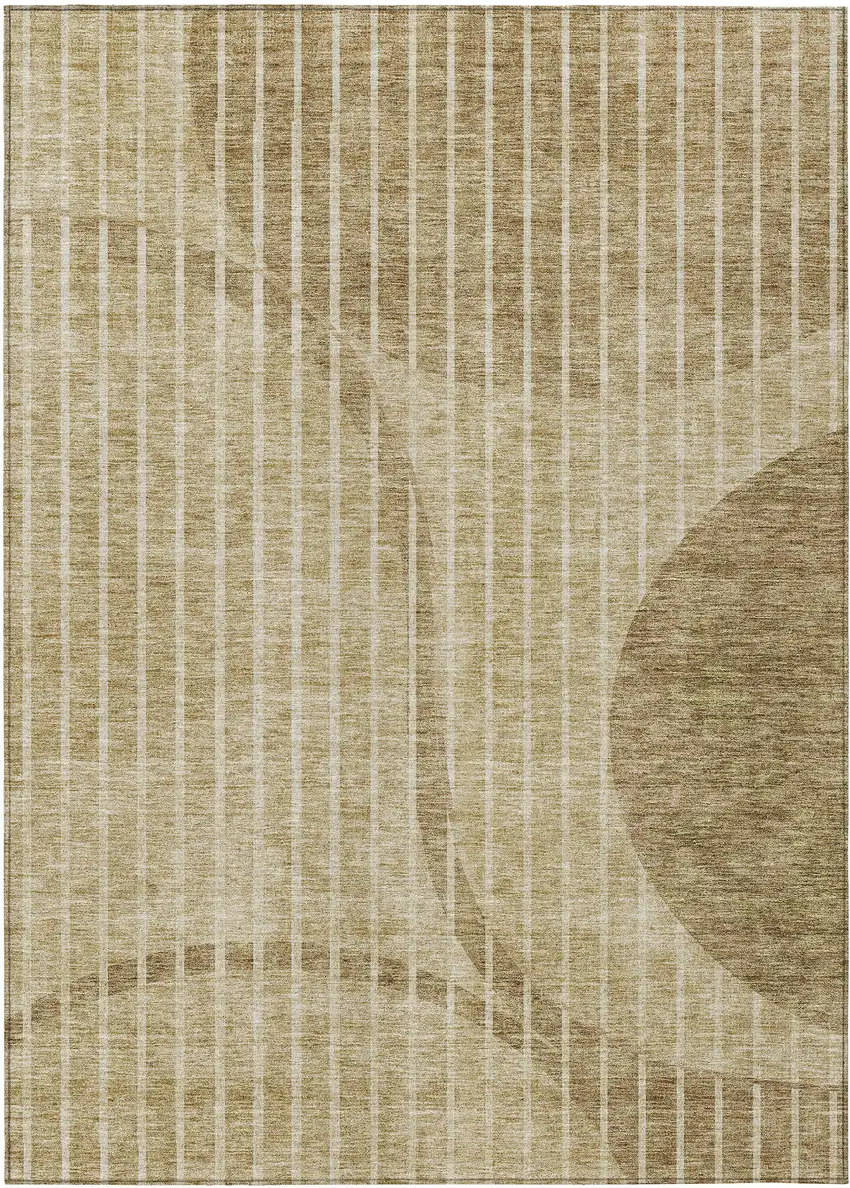 Brown Taupe And Ivory Striped Washable Indoor Outdoor Area Rug Photo 1