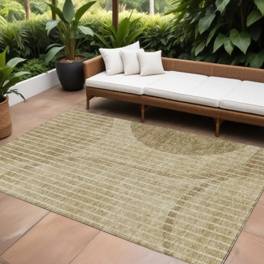 Brown Taupe And Ivory Striped Washable Indoor Outdoor Area Rug Photo 1