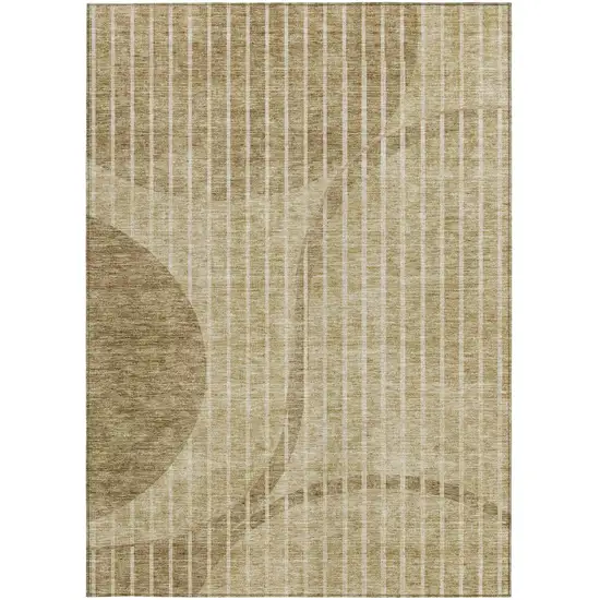 Brown Taupe And Ivory Striped Washable Indoor Outdoor Area Rug Photo 5