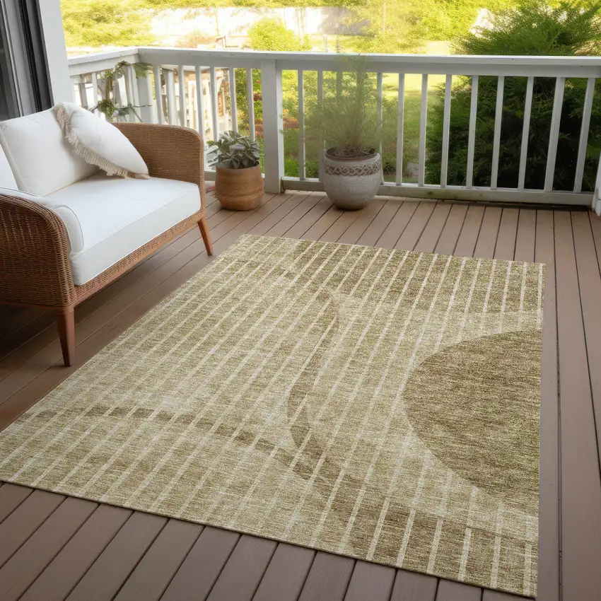 Brown Taupe And Ivory Striped Washable Indoor Outdoor Area Rug Photo 5