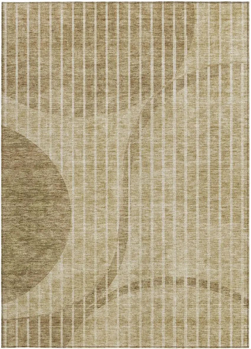 Brown Taupe And Ivory Striped Washable Indoor Outdoor Area Rug Photo 5