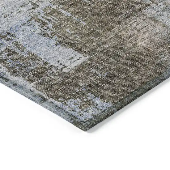 Brown Taupe And Navy Blue Abstract Washable Indoor Outdoor Area Rug Photo 4