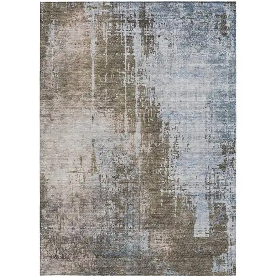 Brown Taupe And Navy Blue Abstract Washable Indoor Outdoor Area Rug Photo 5