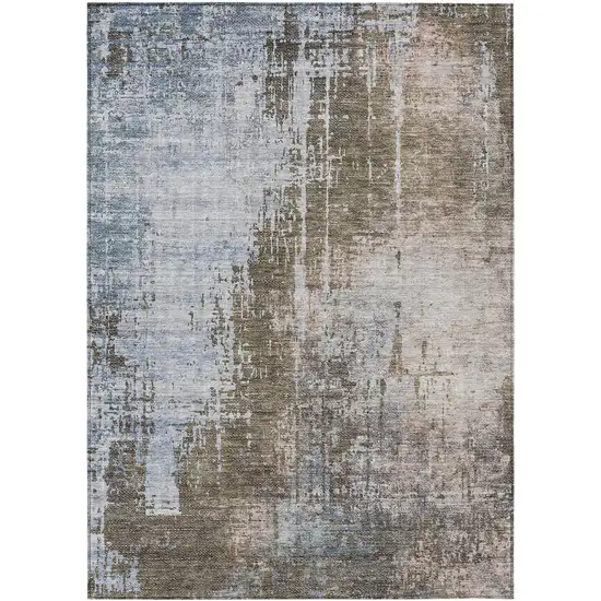 Brown Taupe And Navy Blue Abstract Washable Indoor Outdoor Area Rug Photo 2