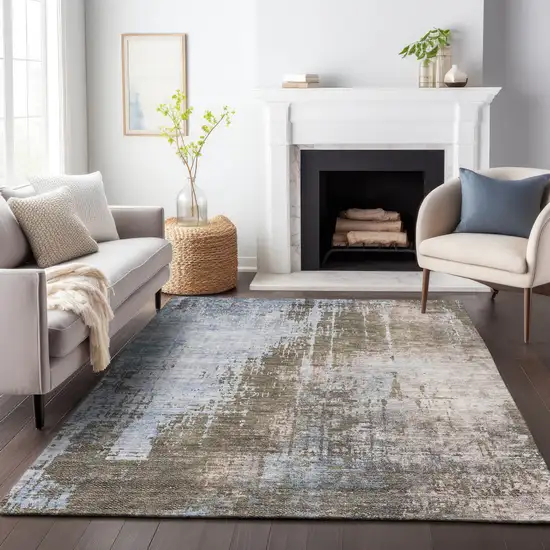 Brown Taupe And Navy Blue Abstract Washable Indoor Outdoor Area Rug Photo 7