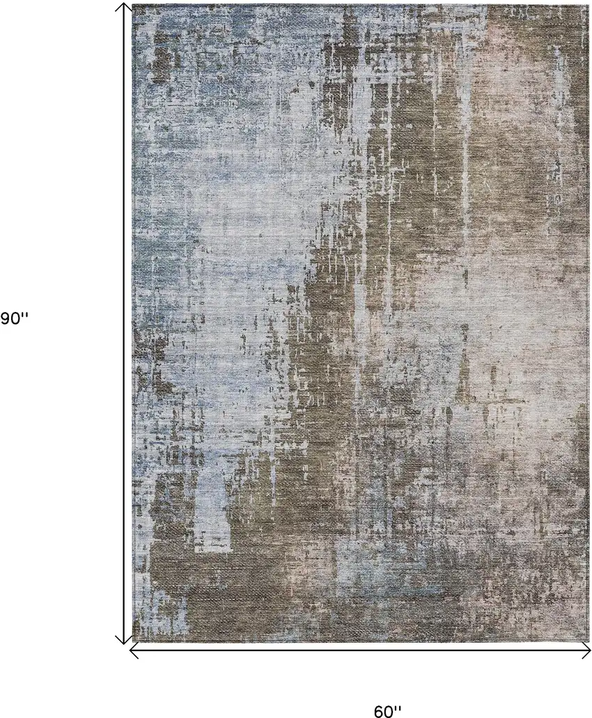 Brown Taupe And Navy Blue Abstract Washable Indoor Outdoor Area Rug Photo 3