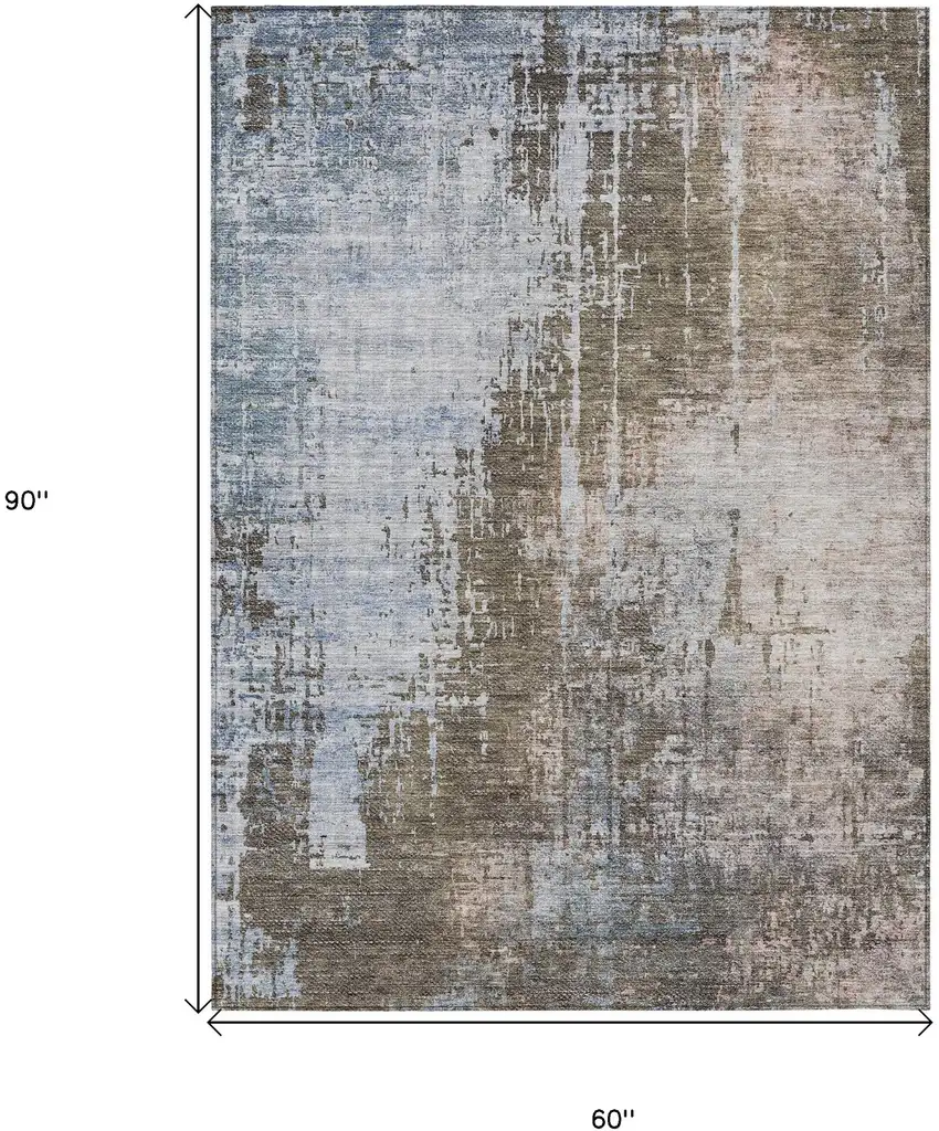 Brown Taupe And Navy Blue Abstract Washable Indoor Outdoor Area Rug Photo 3