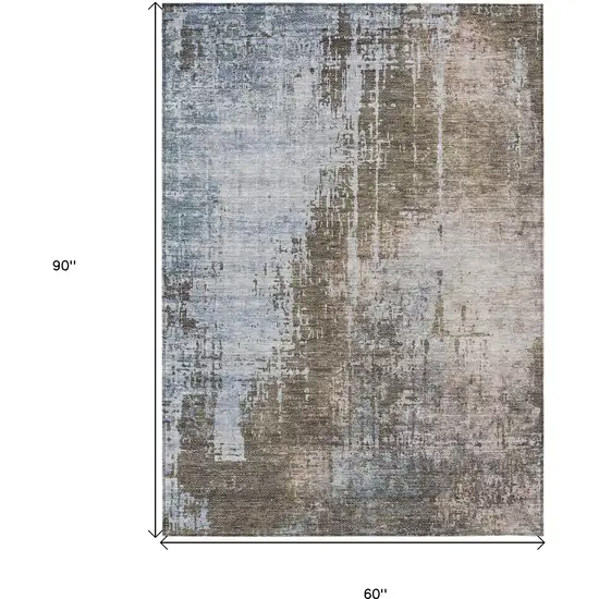 Brown Taupe And Navy Blue Abstract Washable Indoor Outdoor Area Rug Photo 3