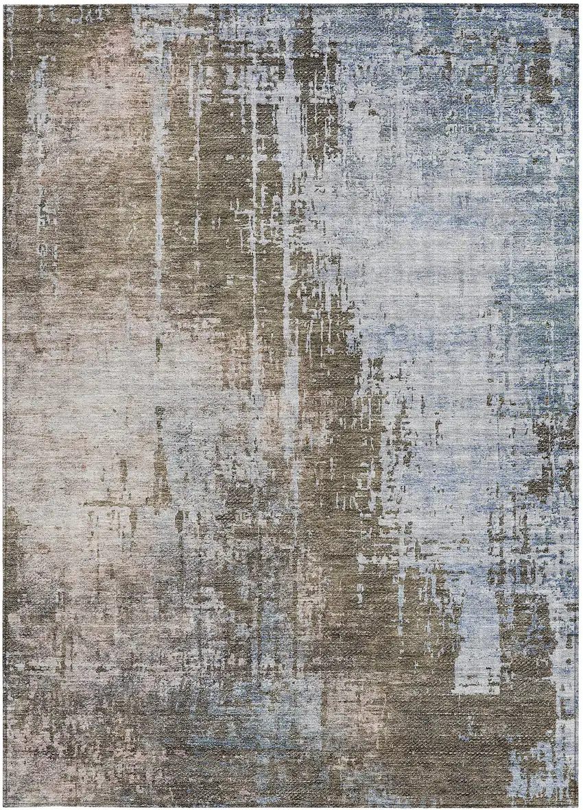Brown Taupe And Navy Blue Abstract Washable Indoor Outdoor Area Rug Photo 6
