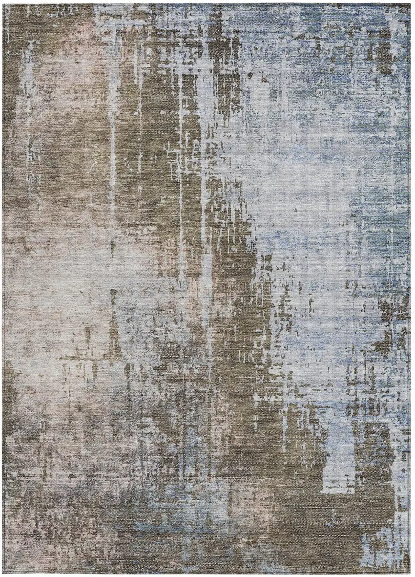 Brown Taupe And Navy Blue Abstract Washable Indoor Outdoor Area Rug Photo 6
