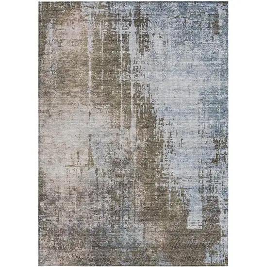 Brown Taupe And Navy Blue Abstract Washable Indoor Outdoor Area Rug Photo 6