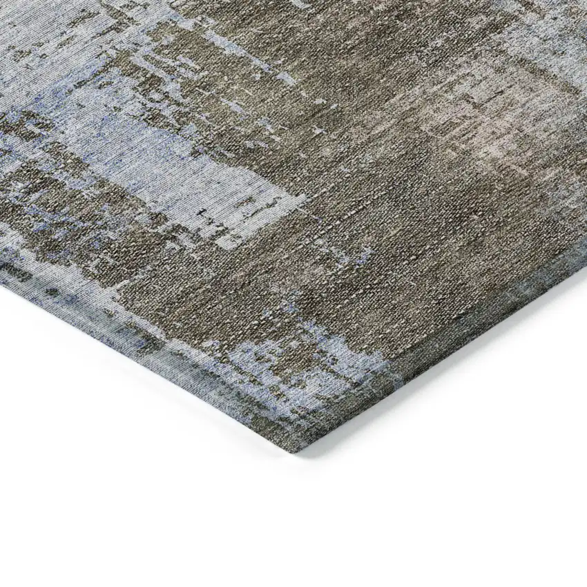 Brown Taupe And Navy Blue Abstract Washable Indoor Outdoor Area Rug Photo 5