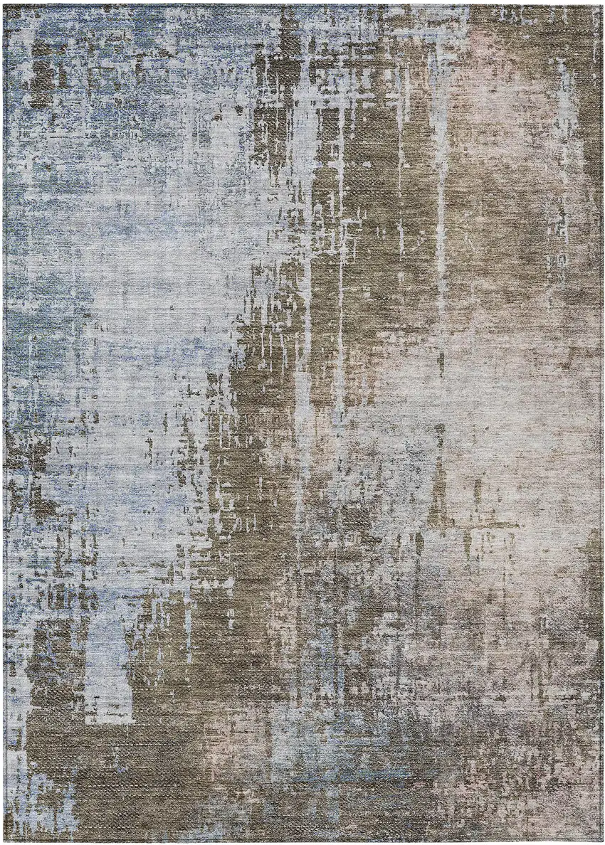 Brown Taupe And Navy Blue Abstract Washable Indoor Outdoor Area Rug Photo 2