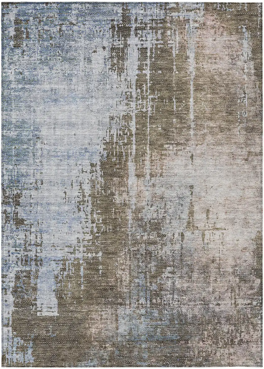 Brown Taupe And Navy Blue Abstract Washable Indoor Outdoor Area Rug Photo 2